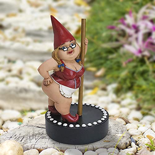 Outdoor Indoor Dance Garden Gnome Statue, Pole Dance Garden Gnome Collectible Figurine, Resin Cartoon Pole Dancing Lady Sculpture Ornament for Patio Garden Yard