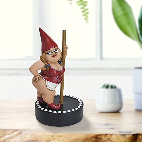 Outdoor Indoor Dance Garden Gnome Statue, Pole Dance Garden Gnome Collectible Figurine, Resin Cartoon Pole Dancing Lady Sculpture Ornament for Patio Garden Yard