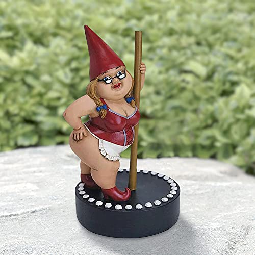 Outdoor Indoor Dance Garden Gnome Statue, Pole Dance Garden Gnome Collectible Figurine, Resin Cartoon Pole Dancing Lady Sculpture Ornament for Patio Garden Yard