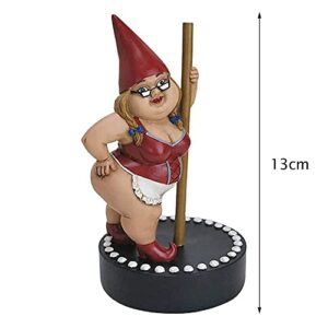 Outdoor Indoor Dance Garden Gnome Statue, Pole Dance Garden Gnome Collectible Figurine, Resin Cartoon Pole Dancing Lady Sculpture Ornament for Patio Garden Yard