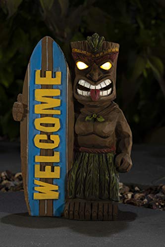 VP Home Tiki Welcome Surfboard & Party Time Solar Powered LED Outdoor Decor Garden Light