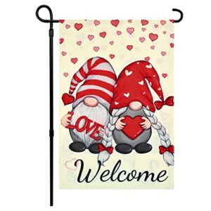 valentines day garden flag double sided, love gnomes valentine’s day garden flag yard flag for outdoor decoration 12×18 inch