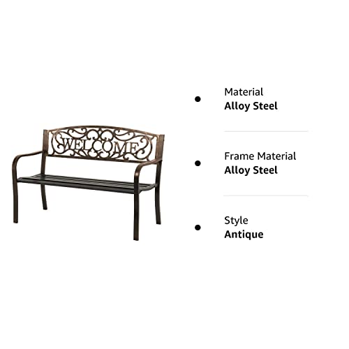 FDW Garden Bench Outdoor Bench for Patio Metal Bench Park Bench Cushion for Yard Porch Work Entryway (Bronze)