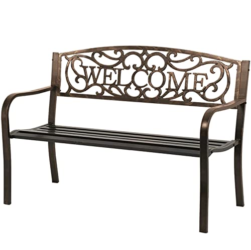 FDW Garden Bench Outdoor Bench for Patio Metal Bench Park Bench Cushion for Yard Porch Work Entryway (Bronze)