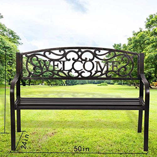 FDW Garden Bench Outdoor Bench for Patio Metal Bench Park Bench Cushion for Yard Porch Work Entryway (Bronze)