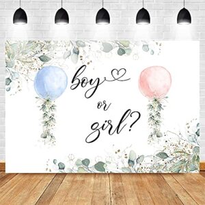 Mocsicka Watercolor Blue or Pink Balloons Backdrop Greenery Boy or Girl Gender Reveal Background Botanical Eucalyptus Gender Reveal Party Cake Table Decoration Banner Photo Booth Props (7x5ft)