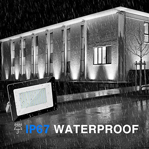 2 Pack 60W LED Flood Light, IP67 Waterproof, 6000K Daylight White, 6500LM Super Bright Security Lights with Plug, Landscape Wall Lights for Outdoor Indoor, Yard, Garden, Playground, Basketball Court