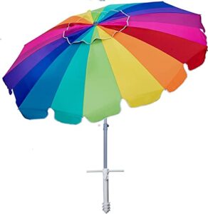 ammsun 7.5 foot heavy duty high wind beach umbrella with sand anchor & tilt sun shelter, uv 50+ protection outdoor sunshade umbrella with carry bag for patio garden beach pool backyard (rainbow)