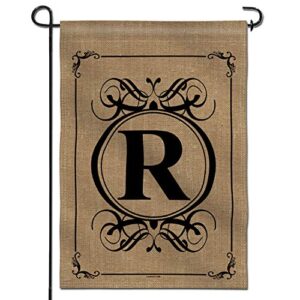 anley classic monogram letter r garden flag, double sided family last name initial yard flags – personalized welcome home decor – weather resistant & double stitched – 18 x 12.5 inch