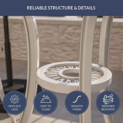 BELLEZE 3 Piece Bistro Set, Aluminum Bistro Table Set Outdoor Bistro Set, Weather-Resistant Garden Table and Chairs Wrought Iron Patio Furniture for Balcony Backyard, Leaf Design - White
