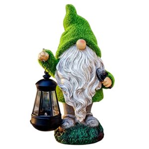 teresa’s collections garden gnomes decorations for yard with lantern solar light, 13″ cute large moss garden sculptures & statues outdoor lawn ornaments garden gifts for mom yard front porch patio