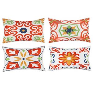 pyonic outdoor lumber pillow covers waterproof throw pillow covers for patio furniture decorative boho pillow case 12×20 floral printed for patio tent couch garden set of 4,orange