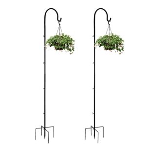 mortime 2 pack outdoor shepherd hooks with 5 prong base, 77 inches heavy duty extendable metal garden hanger stake pole for plants bird feeders wind chimes garden decorations