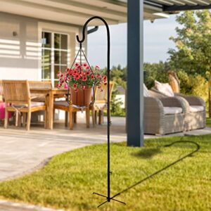 MorTime 2 Pack Outdoor Shepherd Hooks with 5 Prong Base, 77 inches Heavy Duty Extendable Metal Garden Hanger Stake Pole for Plants Bird Feeders Wind Chimes Garden Decorations
