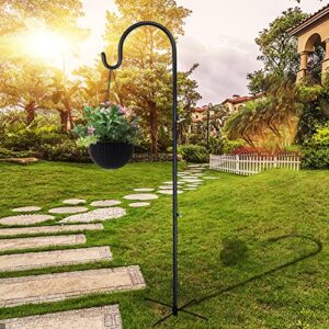 MorTime 2 Pack Outdoor Shepherd Hooks with 5 Prong Base, 77 inches Heavy Duty Extendable Metal Garden Hanger Stake Pole for Plants Bird Feeders Wind Chimes Garden Decorations