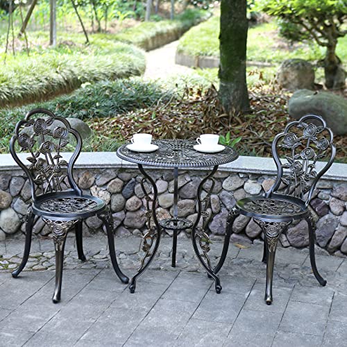 JARDIN DE CENTENNIAL Patio Bistro Set.Rust-Resistant Cast Aluminum Bistro Table Set with Umbrella Hole for Backyard (Rose Copper)