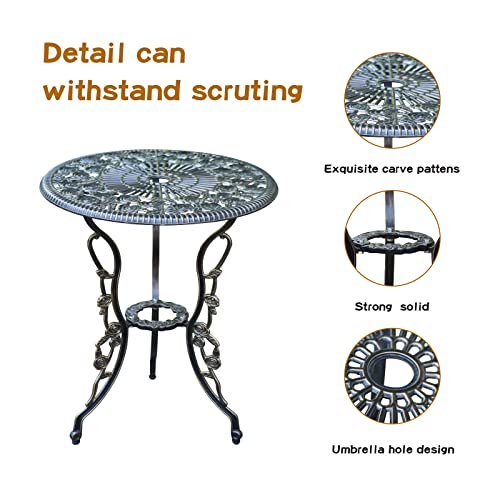 JARDIN DE CENTENNIAL Patio Bistro Set.Rust-Resistant Cast Aluminum Bistro Table Set with Umbrella Hole for Backyard (Rose Copper)