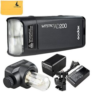godox ad200 ttl flash strobe, 200ws 2.4g pocket flash speedlite, 1/8000 hss monolight with 2900mah lithium battery, bare bulb flash head to provide 500 full power flashes, recycle in 0.01-2.1s