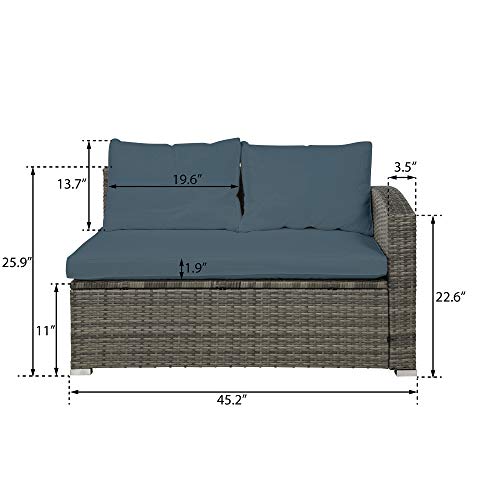 All Weather Wicker Outdoor Patio Furniture Sets, 4 PCS Outdoor Cushioned PE Rattan Wicker Sectional Sofa Set with Glass Top Coffee Table Seat Cushion for Garden Poolside (Rattan+ Gray Cushion)