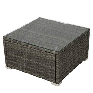 All Weather Wicker Outdoor Patio Furniture Sets, 4 PCS Outdoor Cushioned PE Rattan Wicker Sectional Sofa Set with Glass Top Coffee Table Seat Cushion for Garden Poolside (Rattan+ Gray Cushion)