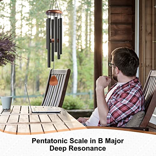 Large Aluminium Wind Chimes 37" Inches to Create a Zen Atmosphere Suitable for Outdoor, Garden, Patio Decoration. Classic Black Wind Chimes with Wind Catcher Suitable as A Gift for Unisex