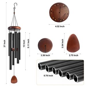 Large Aluminium Wind Chimes 37" Inches to Create a Zen Atmosphere Suitable for Outdoor, Garden, Patio Decoration. Classic Black Wind Chimes with Wind Catcher Suitable as A Gift for Unisex