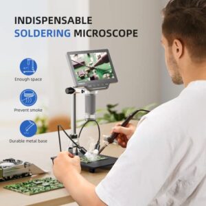 TOMLOV 7'' Digital Microscope 1200X,LCD Digital Microscope for Entire Coin View, Coin Microscope Compatible Mac/Windows, Adults Soldering Microscope with 8 LED, 32GB TF Card, Remote Control, DM201 SE