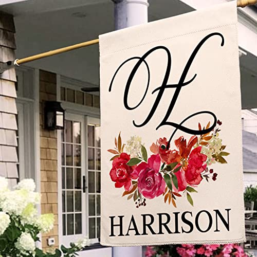 Personalized Garden Flag | Small Vertical Double Sided 12.5" X 18" Porch Flags | Customize Yard House Flag | Elegant Black Family Name, Initial, Couple Names And Date | C02D10