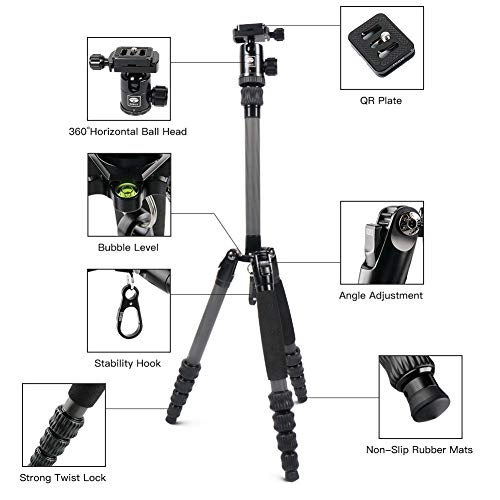 SIRUI Carbon Fiber Travel 5C Tripod 54.3 inches Lightweight Portable Camera Tripod with Ball Head and Arca Swiss Plate Load Capacity Up to 4kg