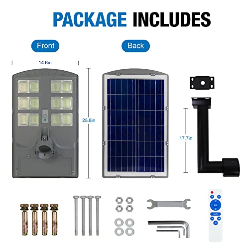 1000W Solar Street Light Motion Sensor, 60000LM Solar Flood Lights Outdoor IP66 Waterproof with Remote Control & Arm Pole,Dusk to Dawn Solar LED Lamp for Garden,Yard,Stadium,Parking Lot