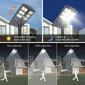 1000W Solar Street Light Motion Sensor, 60000LM Solar Flood Lights Outdoor IP66 Waterproof with Remote Control & Arm Pole,Dusk to Dawn Solar LED Lamp for Garden,Yard,Stadium,Parking Lot