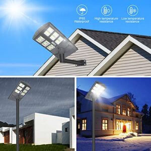 1000W Solar Street Light Motion Sensor, 60000LM Solar Flood Lights Outdoor IP66 Waterproof with Remote Control & Arm Pole,Dusk to Dawn Solar LED Lamp for Garden,Yard,Stadium,Parking Lot