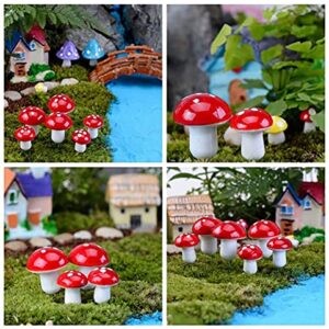 Aliotech 50 Pieces Mini Mushroom Miniatures Artificial Garden Fairy Bonsai Plant Pot Resin Craft Decoration for Home DIY Micro Landscape Decor (Red)