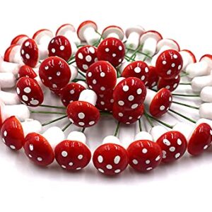 Aliotech 50 Pieces Mini Mushroom Miniatures Artificial Garden Fairy Bonsai Plant Pot Resin Craft Decoration for Home DIY Micro Landscape Decor (Red)