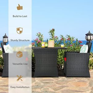 Acquire 3PCS Patio Rattan Furniture Set Cushioned Sofa Armrest Garden Deck Red Suitable for Patio, Porch, Garden and Balcony, Etc