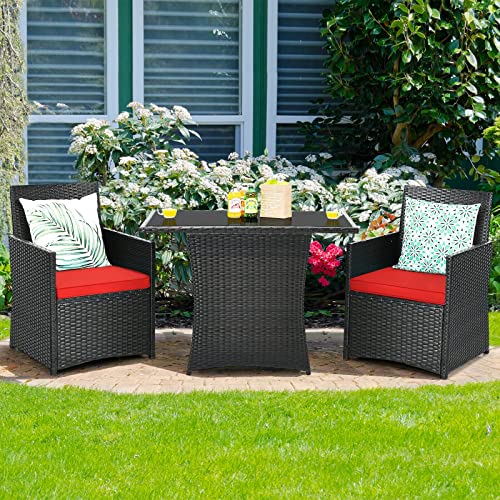 Acquire 3PCS Patio Rattan Furniture Set Cushioned Sofa Armrest Garden Deck Red Suitable for Patio, Porch, Garden and Balcony, Etc