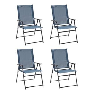 vicllax patio folding sling chairs, portable deck sling back chair, camping garden beach using chairs set of 4 (dark blue)