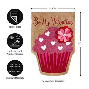 Evergreen Embellish Valentine's Day Cupcake Burlap Garden Flag | 18 x 12.5 inches | Indoor Outdoor Weather Resistant | Décor for Homes and Gardens