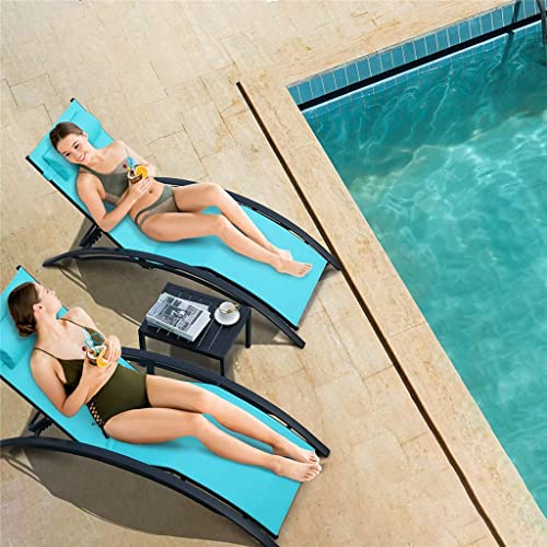 Acquire 3Pcs Sun Lounger Recliner Set Aluminum Chaise Lounges,Reclining Chair with 5 Adjustable Backrest, Head Cushion, Table for Garden (Color : A, Size : One Size)