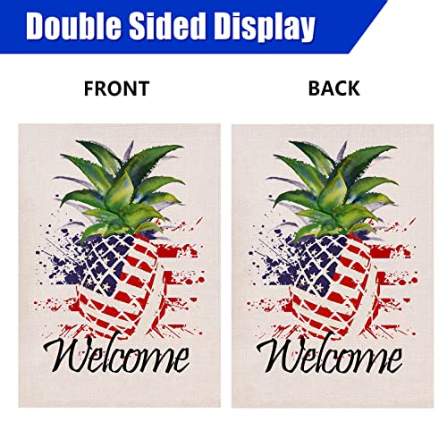 Covido Home Decorative Welcome 4th of July Pineapple American Patriotic Garden Flag, America USA Memorial Day Yard Outside Decor, Spring Summer Seasonal Outdoor Small Decoration Double Sided 12x18