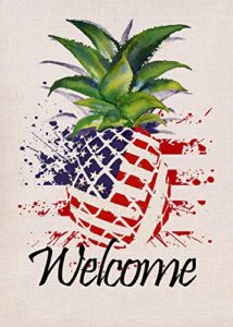 covido home decorative welcome 4th of july pineapple american patriotic garden flag, america usa memorial day yard outside decor, spring summer seasonal outdoor small decoration double sided 12×18