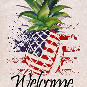 Covido Home Decorative Welcome 4th of July Pineapple American Patriotic Garden Flag, America USA Memorial Day Yard Outside Decor, Spring Summer Seasonal Outdoor Small Decoration Double Sided 12x18