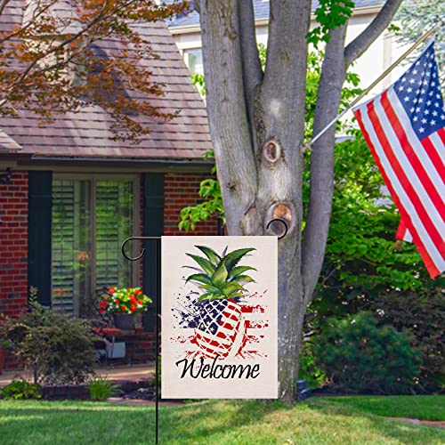 Covido Home Decorative Welcome 4th of July Pineapple American Patriotic Garden Flag, America USA Memorial Day Yard Outside Decor, Spring Summer Seasonal Outdoor Small Decoration Double Sided 12x18