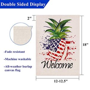 Covido Home Decorative Welcome 4th of July Pineapple American Patriotic Garden Flag, America USA Memorial Day Yard Outside Decor, Spring Summer Seasonal Outdoor Small Decoration Double Sided 12x18