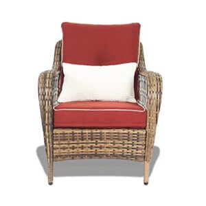 N&V Wicker Patio Furniture Rattan Conversation Chairs Loveseat with Table Cushions for Garden Backyard (Red 4 PCS)