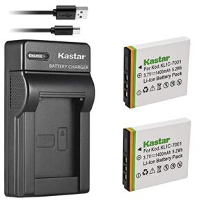 kastar battery (x2) & slim usb charger for kodak klic-7001 and kodak easyshare m320, m340, m341, m753 zoom, m763, m853 zoom, m863, m893 is, m1063, m1073 is, v550, v570, v610, v705, v750 cameras