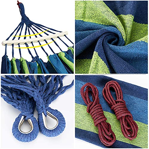 Tintonlife Brazilian Double Hammock 2 Person Canvas Cotton Hammock with Carrying Bag for Patio Porch Garden Backyard Lounging Outdoor/ Indoor Green Stripe Hammock