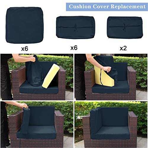 Qaworci Outdoor Cushion Slipcovers, Waterproof Patio Cushion Covers Replacement, Washable Patio Cushion Covers, Cushion Covers for Patio Furniture with Zipper (Blue)