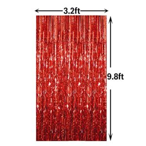 GOER 3.2 ft x 9.8 ft Metallic Tinsel Foil Fringe Curtains Party Photo Backdrop Party Streamers for Birthday,Graduation,New Year Eve Decorations Wedding Decor (1 Pack, Red)