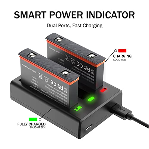 2 Packs Replacement Insta 360 x3 Battery 1800mAh and Battery 3-Channel Fast Charge Hub(CINSAAQ/A) compatible with Insta 360 x3 Accessories High Capacity Electric Core (Fully Compatible with Original)